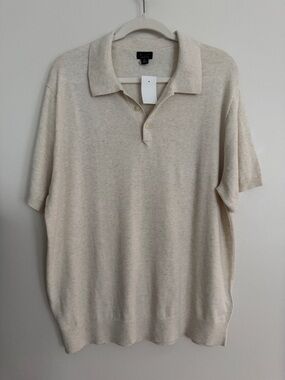 J.Crew knit polo sweater men’s XL cream short sleeve cotton lightweight shirt